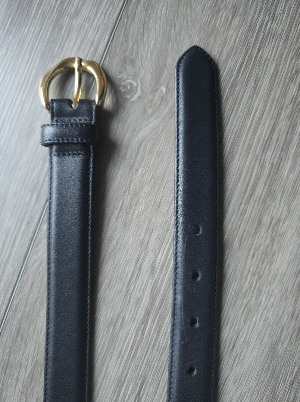 Talbots Navy Leather Belt Sculptural Gold Buckle Made in Italy Women's S 27-31"